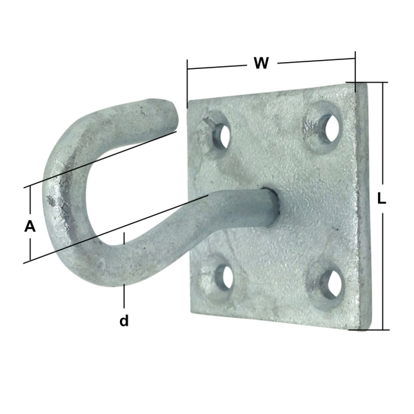 8mm Galvanised Hook on Plate