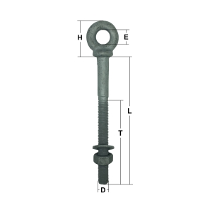 Galvanised Long Shank Eye Bolts (with Nut & Washer)