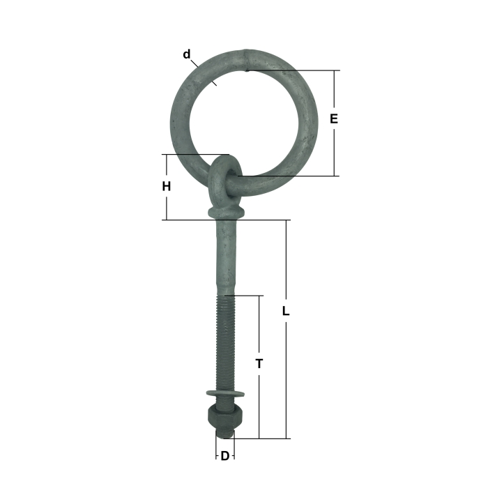 Galvanised Long Shank Ring Bolts (with Nut & Washer)