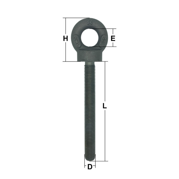 Self Colour Long Shank Collared Eye Bolts, Produced from B.S. 529 Part 1 Forging
