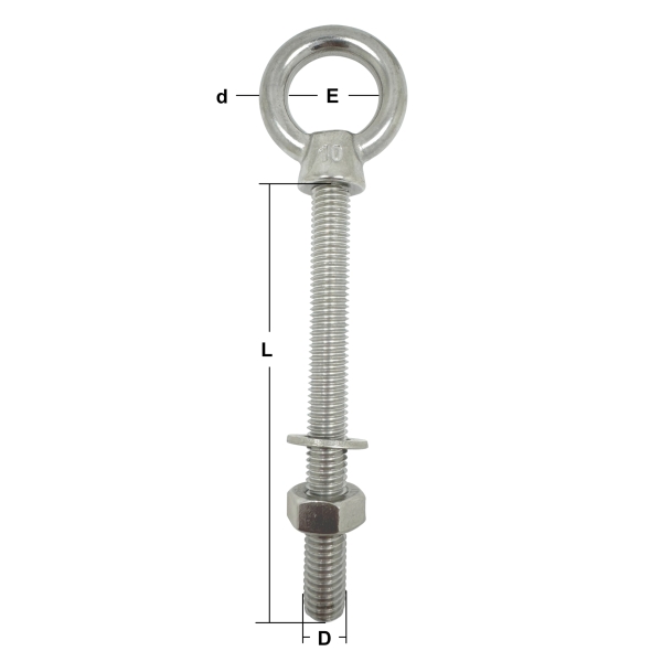 M16 x 150mm Stainless Steel Long Shank Eye Bolt