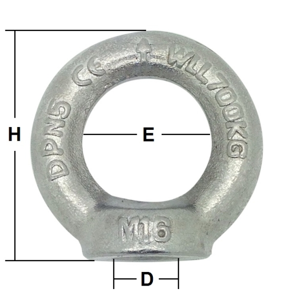 M16 Stainless Steel Load Rated Eye Nut Generally to DIN 582