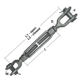 Galvanised U.S. Fed. Spec. FF-T-791 B Turnbuckles – Jaw & Jaw