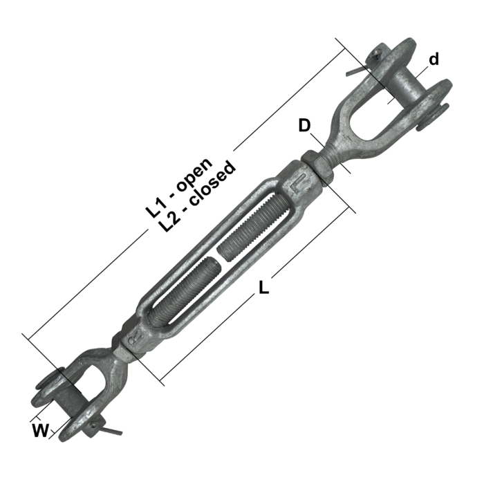 Galvanised U.S. Fed. Spec. FF-T-791 B Turnbuckles – Jaw & Jaw