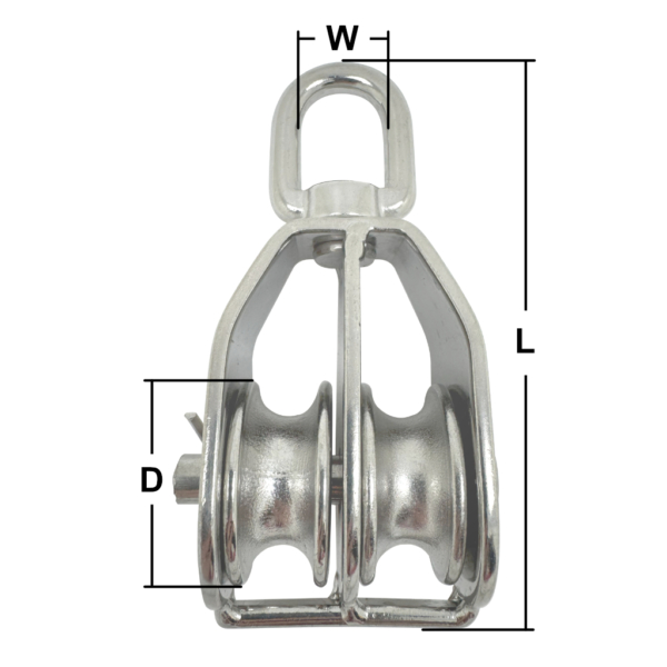50mm Stainless Steel Double Pulley Block with Swivel Eye