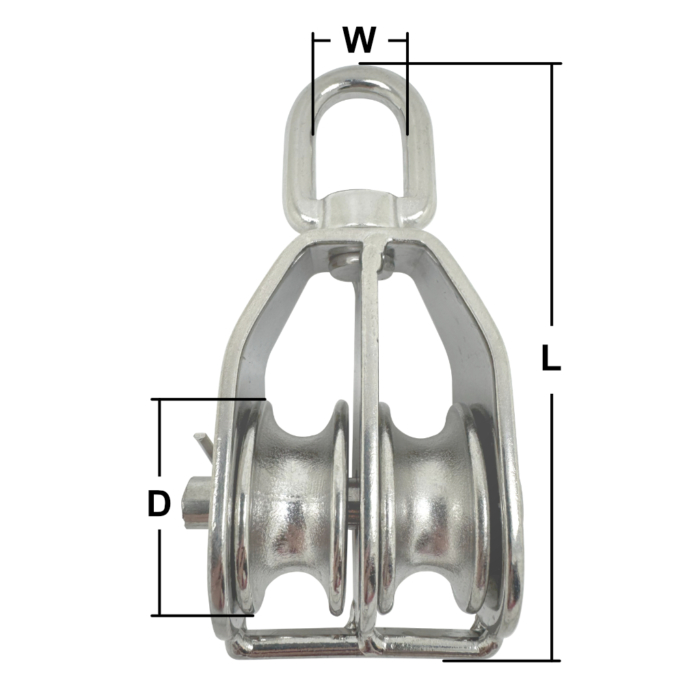 Stainless Steel Double Pulley Blocks with Swivel Eye