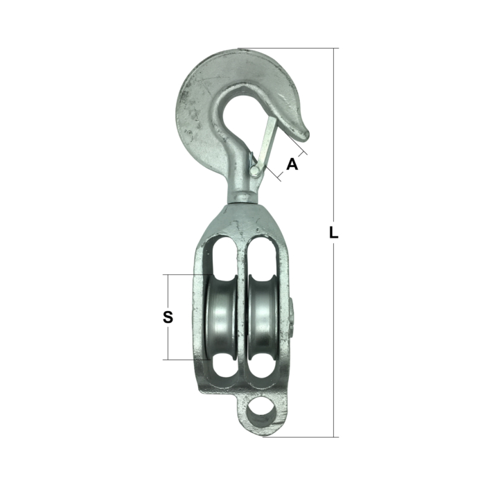 4″ Galvanised G.M.I. Double Pulley with Swivel Hook