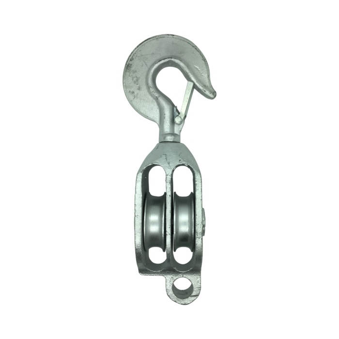 4″ Galvanised G.M.I. Double Pulley with Swivel Hook