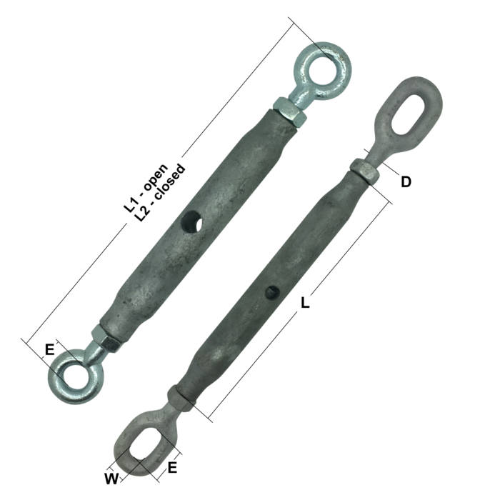 M22 Galvanised Rigging Screw – Eye & Eye