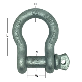 4.75T W.L.L. Galvanised Alloy Steel U.S. Fed. Spec. RR-C-271 Screw Pin Bow Shackle