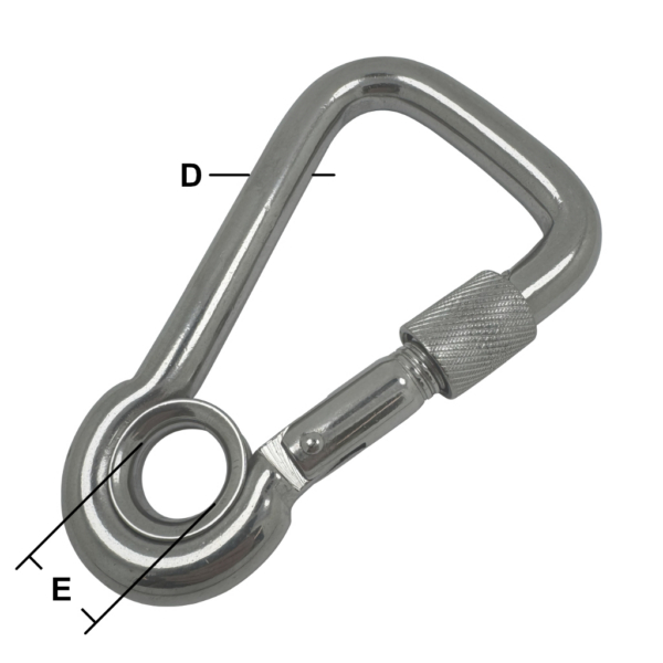 6mm Stainless Steel Asymmetric Carbine Hook with Eyelet & Screwgate