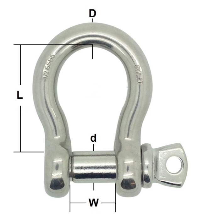 0.50T W.L.L. Stainless Steel Load Rated Bow Shackle