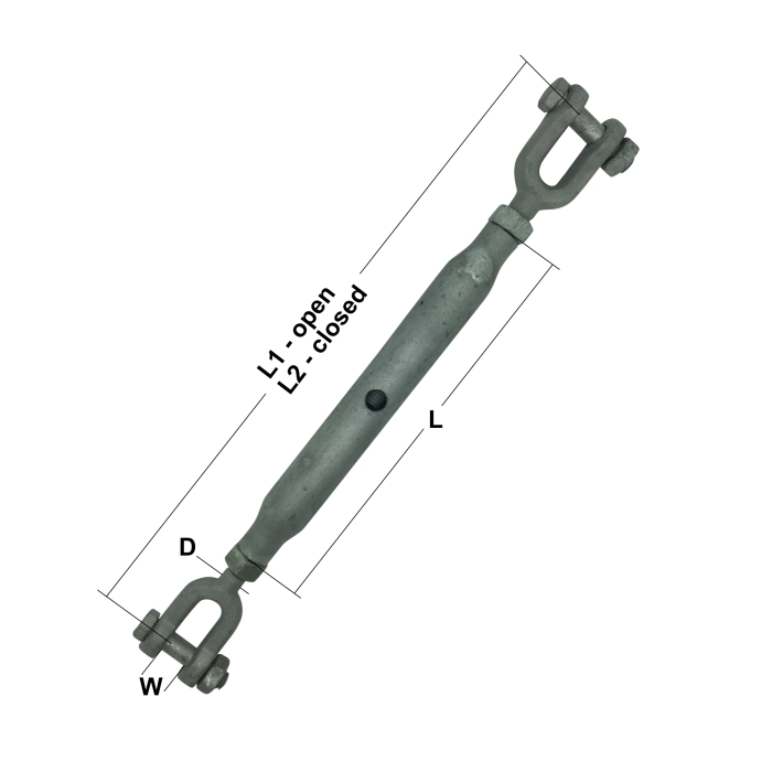 Galvanised Rigging Screws – Jaw & Jaw (with Lock Nuts)