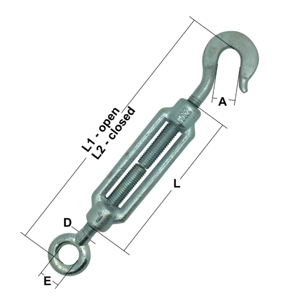 M12 Electro Galvanised Straining Screw – Hook & Eye