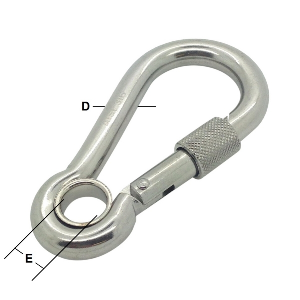 12mm Stainless Steel Carbine Hook with Eyelet & Screwgate
