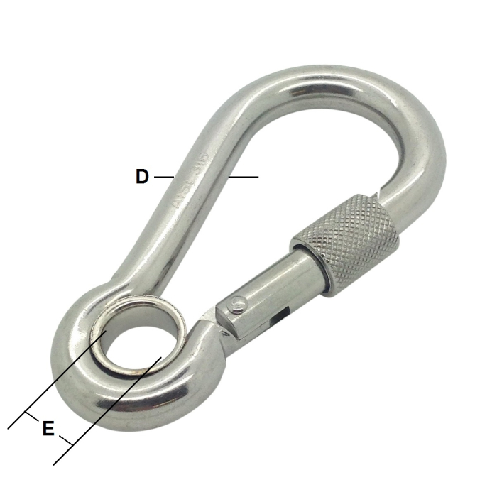 12mm Stainless Steel Carbine Hook with Eyelet & Screwgate