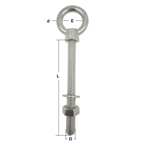Stainless Steel Long Shank Eye Bolts (with Nut & Washer)