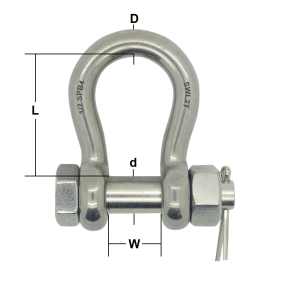 Stainless Steel Load Rated Safety Pin Bow Shackles