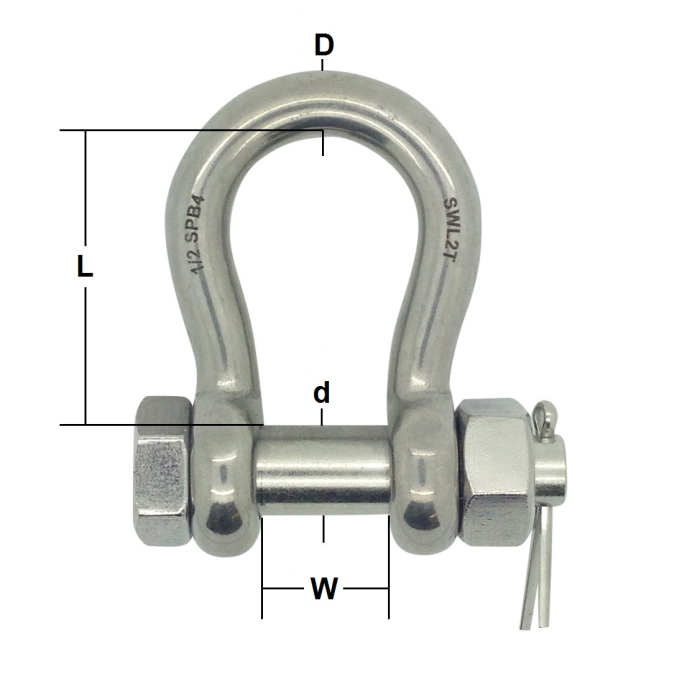 Stainless Steel Load Rated Safety Pin Bow Shackles