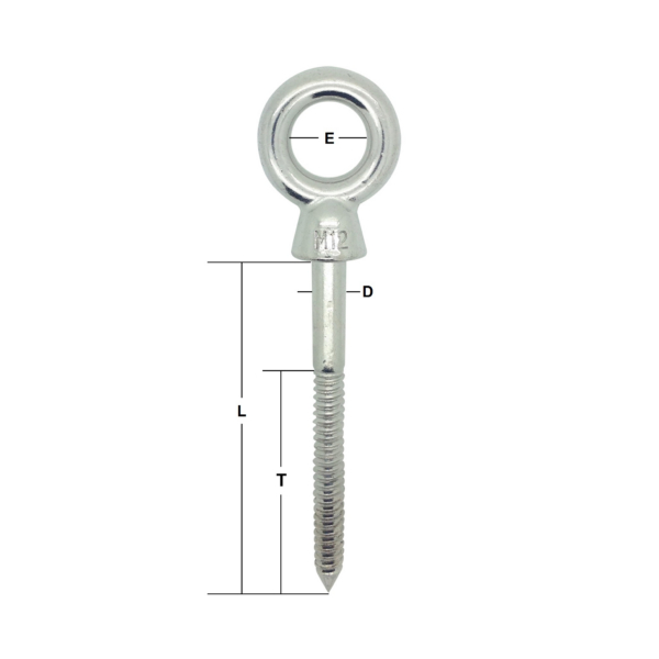 12mm x 120mm Stainless Steel Woodscrew Eye Bolt