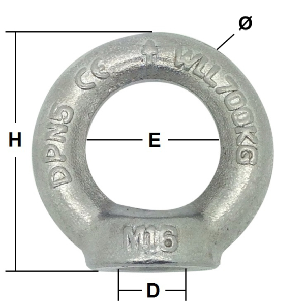 M10 Stainless Steel Load Rated Eye Nut Generally to DIN 582
